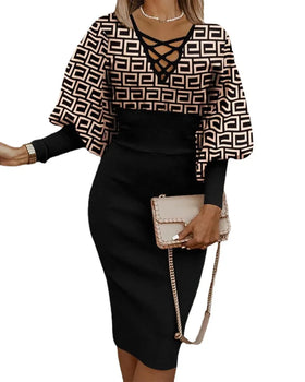 Dropshipping Products Women's Clothing Ladies Lady Elegant Temperament Dresses Fashionable Printed Long Sleeve Women Dress