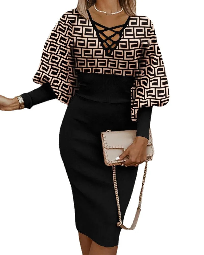 Dropshipping Products Women's Clothing Ladies Lady Elegant Temperament Dresses Fashionable Printed Long Sleeve Women Dress