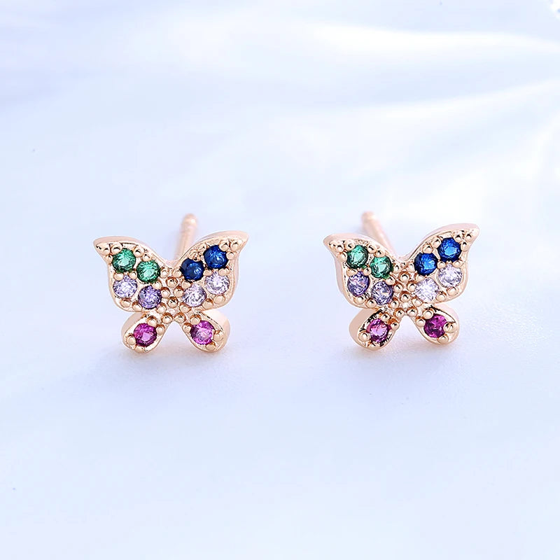Hd New Golden Large Colorful Zirconia Jewelry 18K Gold Plated Monarch Butterfly Earrings Tassel for Women
