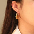 Stylish Irregular Hammered Texture Statement Earrings Waterproof Jewelry 18k Gold Plated Chunky Hoop Earrings for Women