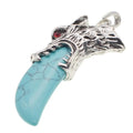 Handmade 04SN0541S Semi Priceous Stone Silver Wolf Head Turquoise Tooth Pendant Necklace 60CM Chain for Men
