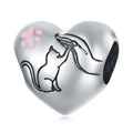 925 Sterling Silver Fine Jewelry Pendant Heart Pet Cat Charm Beads for Women Fit Bracelet DIY Making SCC2359