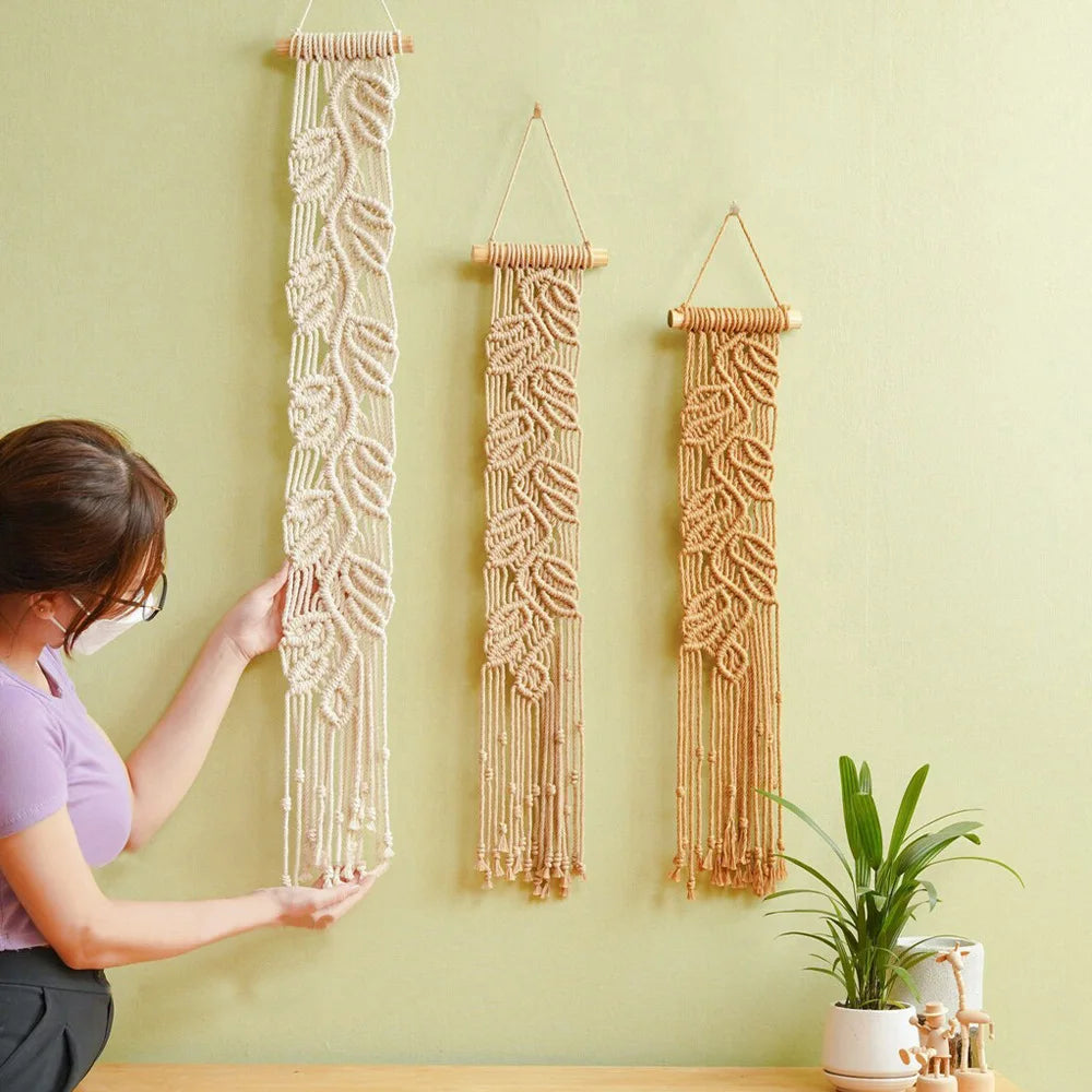 Long Leaves Hand Woven Wall Hanging Bohemian Tapestry Macrame Boho Wall Decor Handmade Chic Home Decor Wedding Decoration Gift