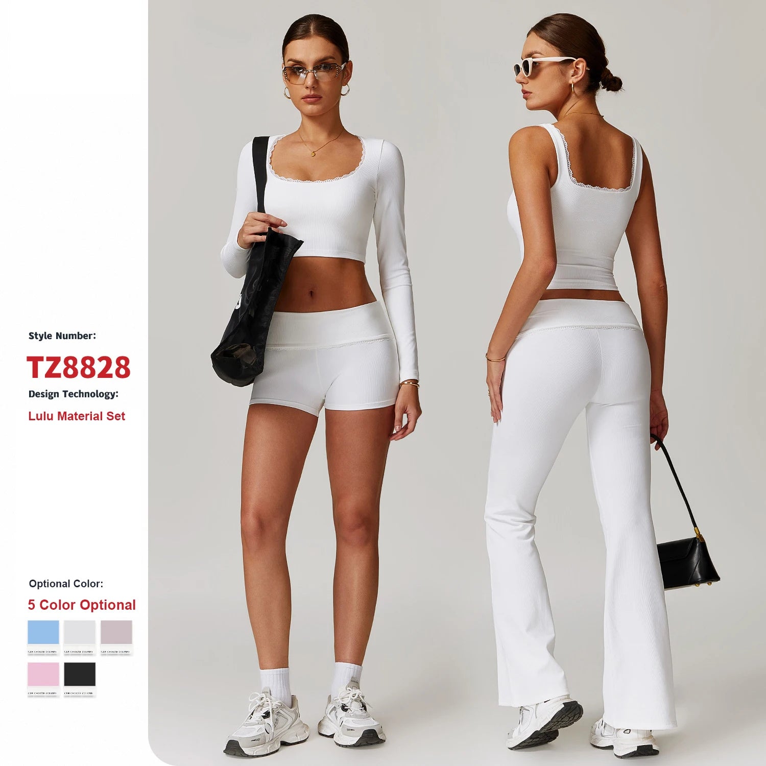 Lace Lace High Waist Ribbed Quick-Drying Sportswear Suit Women'S Hip-Lifting Casual Gym Fitness Workout Wear Sports Yoga Set