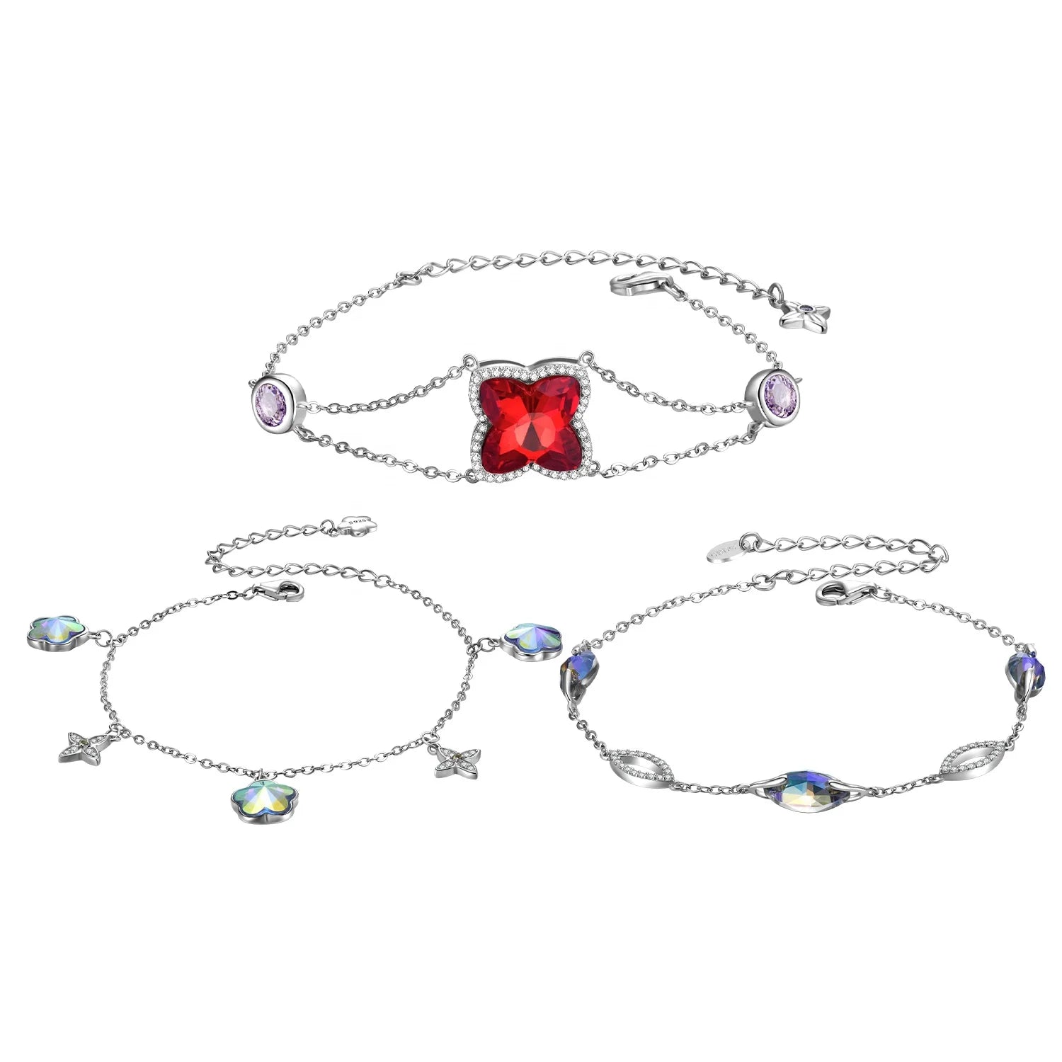 Custom Bracelet Red Butterfly Crystal Bracelet Authentic 925 Sterling Silver Rings Adjustable Bracelet for Women Fashion Jewelry