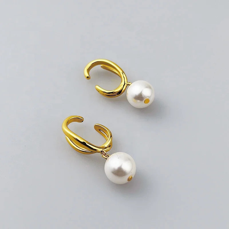 Original Design 18K Gold Plated Brass Jewelry Pearl Ear Cuff Party Gold Color Clip on Earrings for Women Gift Earrings E221406