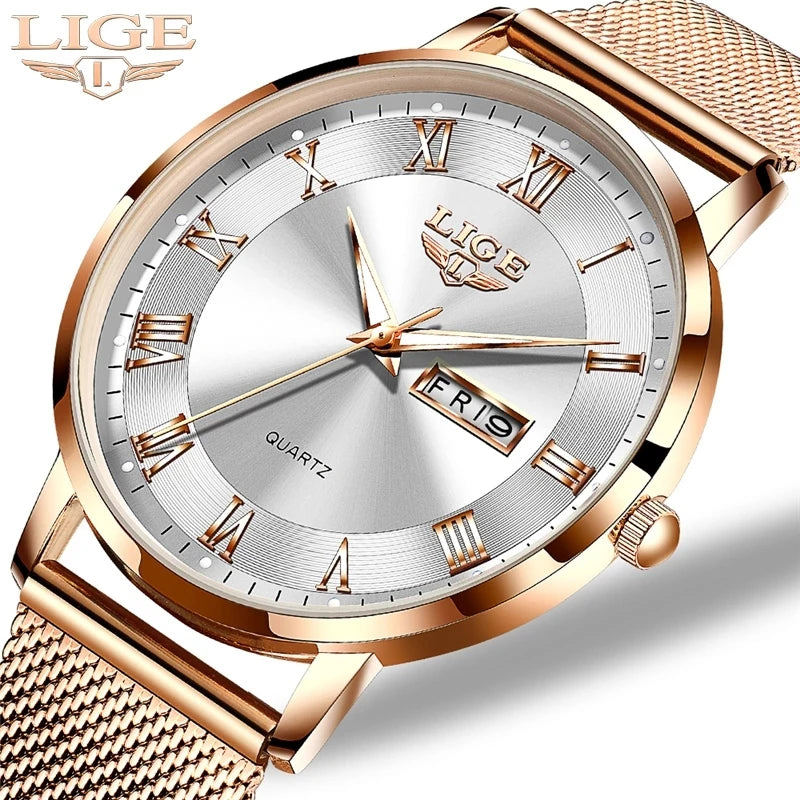 LIGE LG10049  Luxury Ladies Watch Factory Sport Waterproof Women Wristwatch Steel Strap Clocks Relogio Feminino Rose Gold OEM