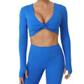 Women Long Sleeve Stretchy Quick Dry Soft Crop Twist Yoga T Shirts