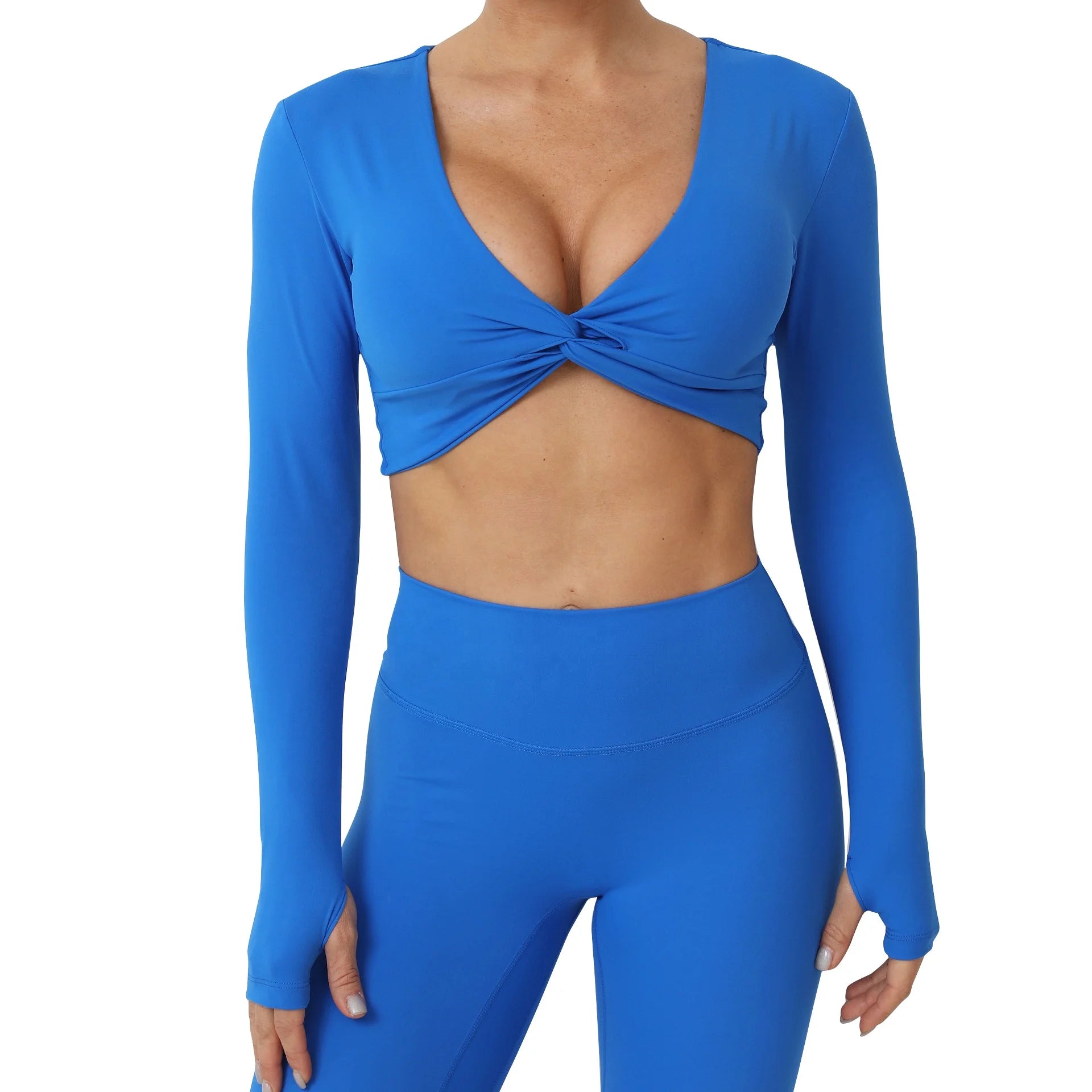 Women Long Sleeve Stretchy Quick Dry Soft Crop Twist Yoga T Shirts
