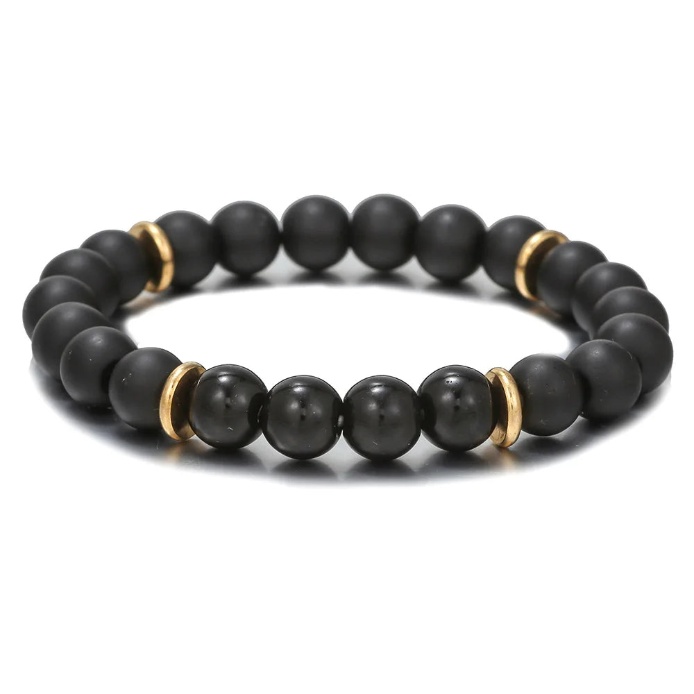 Natural Volcanic Stone 8/10mm Beaded Adjustable Men's Bracelet-Gift for Wedding & Anniversary Occasions