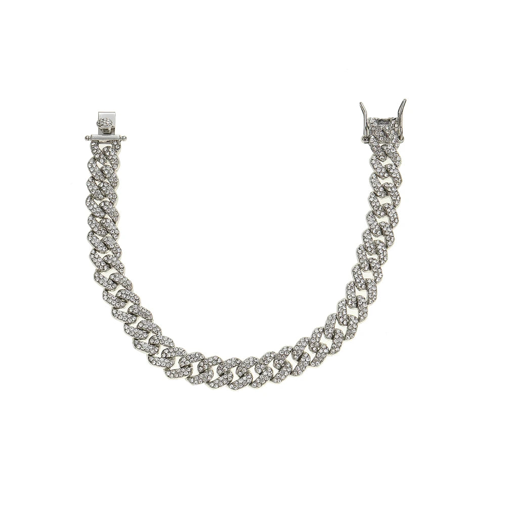 AB025 Alloy 9MM Double Line Crystal Cuban Link Bracelet for Men and Women Bracelet for Gift