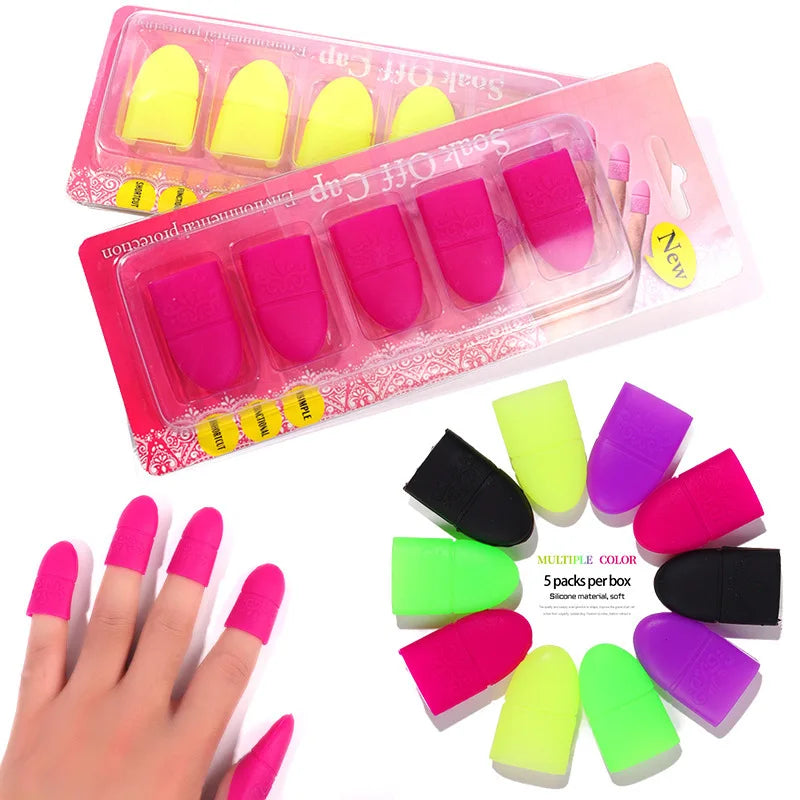 OEM/ODM Professional Solid 5Pcs Soft Silicone Reusable Nail Soak Cap Clips Portable Nail Gel Polish Removal Wrap Cap for Hand