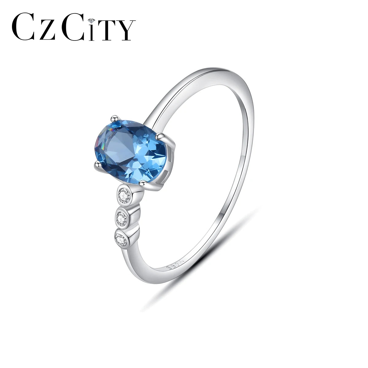 CZCITY 925 Woman Korean Claw Engagement Lab Diamond Crystal Finger Promise Sterling Silver Ring With Gemstone