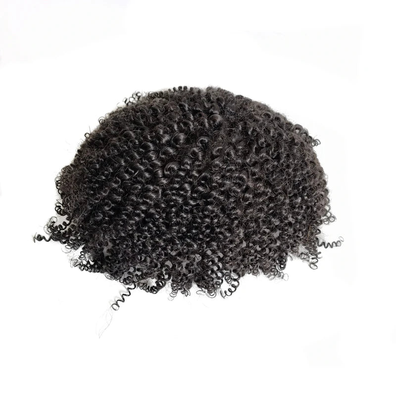 Afro Curly Style Braided Natural Human Hair Full PU Thin Skin Men Hairpiece Toupee
