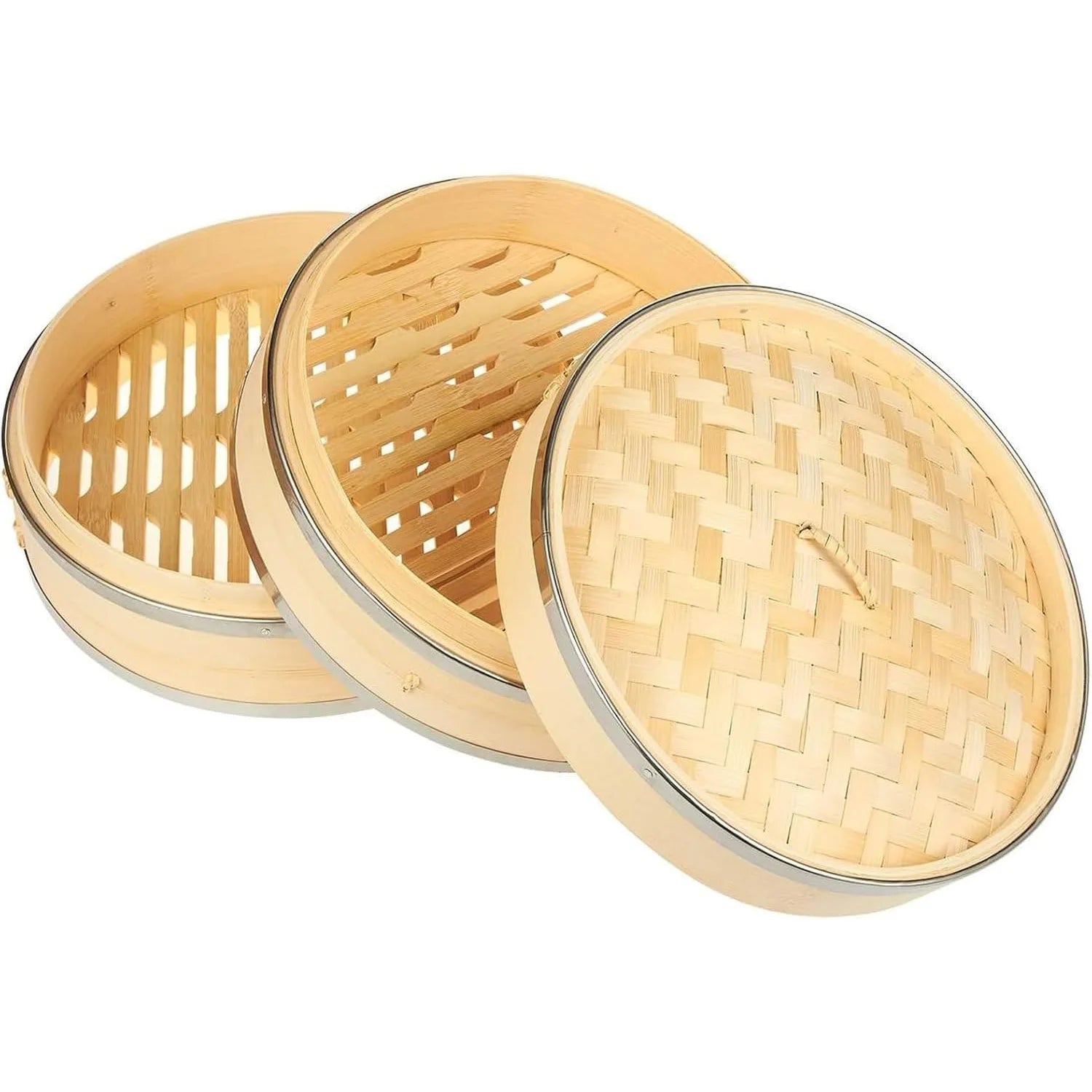 Bamboo Steamer Basket 2 Tier 10 Inch with All Accessories Steamer Basket Cover Steamer Handmade Basket Traditional 2-tier Design