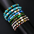 Wholesale Retro Bohemian Style Stainless Steel Natural Stone Pearl Bracelet Necklace Beads Irregular Fashion Women's Jewelry Set