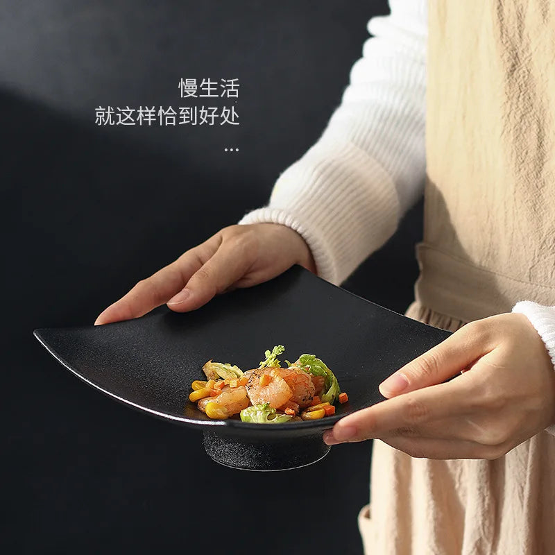 Green Glaze High Feet Creative Ceramic Fruit Plate Tea Time Dessert Plate Tableware Cake Food Server Plates