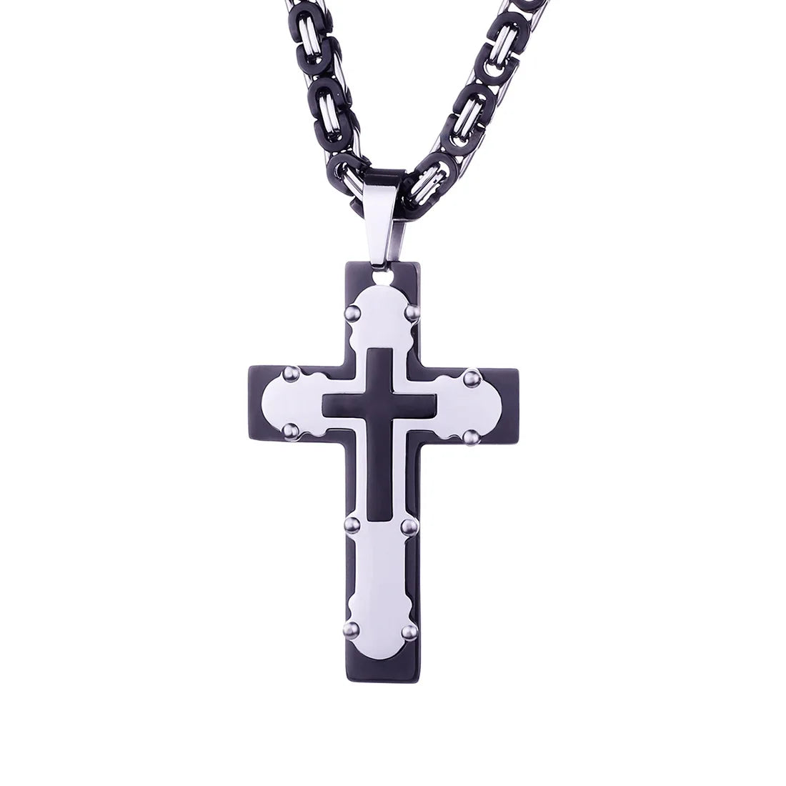 Wholesale Religious Jewelry Mens Cross Pendant Men's Silver Black Fine Pendant Chain Necklace HipHop Male Statement Necklace