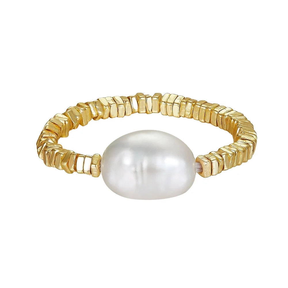 RINNTIN GPR21 Dainty Pearl Ring Cultured Freshwater Pearl and Gold Filled Sterling Silver Ring Birthstone Mother's Day Gift