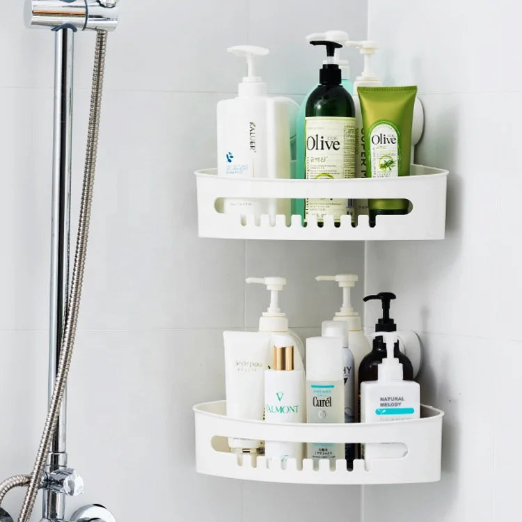 TAILI Wall-Mounted Plastic Shower Organizer 10 KG Suction Cup Holder Vacuum Bathroom Corner Rack & Storage Basket