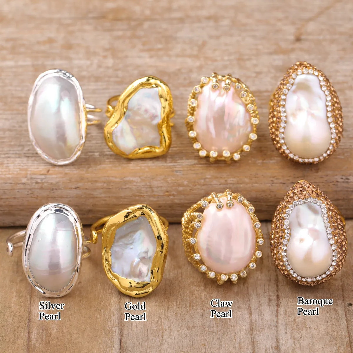 Elegant Rings Women Jewelry  Natural Baroque Pearl Gold Rings  Rhinestone  Adjustable  Wedding Party Gift