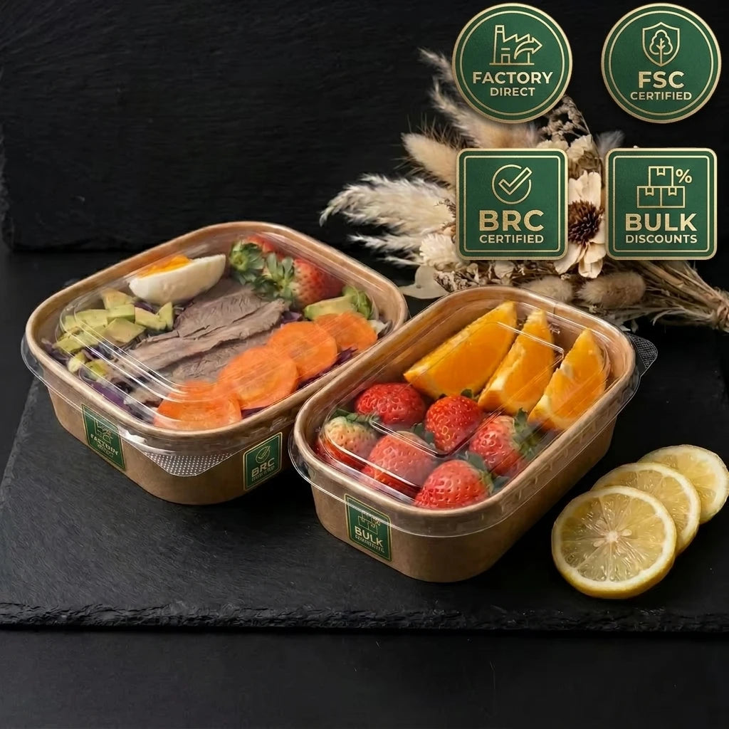 Recycled Materials ISO Certified Salad Box Ready to Go Kraft Paper Lunch Container with PET Lid Custom Logo Printing for Sushi