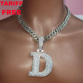 Fashion 5A Cubic Zircon Initial Letter Pendant Necklace Hip Hop Double Layer Single Letter Pendant with Diamond 18K Gold Plated