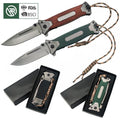 Bochen Carved Laser Steel Blade G10 Wood Handle Hunting Pocket Folding Outdoor Camping Tactical Knife With Emergency Rope