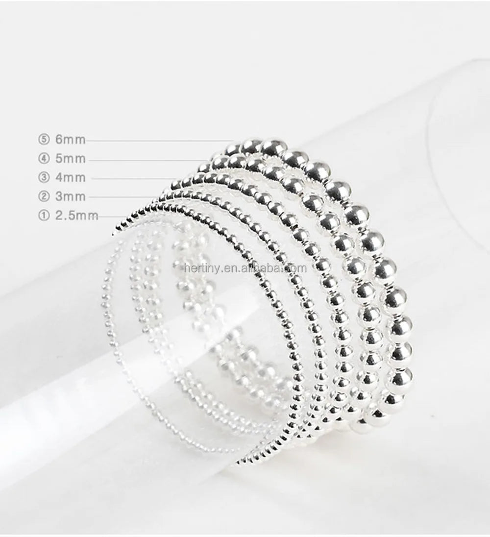 Hertiny Jewelry S925 Sterling Silver 2.5mm 3mm 4mm 5mm 6mm 925 Beads Stretch Bracelet for Women
