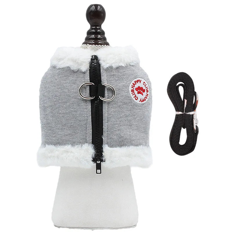 Wholesale Winter Warm Heated Peacock Style Fleece Lined Reflective Harness with Leash Set