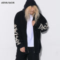 Applique Embroidery Patch Hoodie Distressed Zip up Hoodie Raw Hem Heavy Weight Hoodies Oversized Sweatshirts Men With Zipper