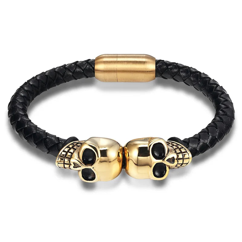 Men's Stainless Steel Cowhide Fashion Jewelry Bracelets & Bangles Skull Braided  Steel Leather Bracelet