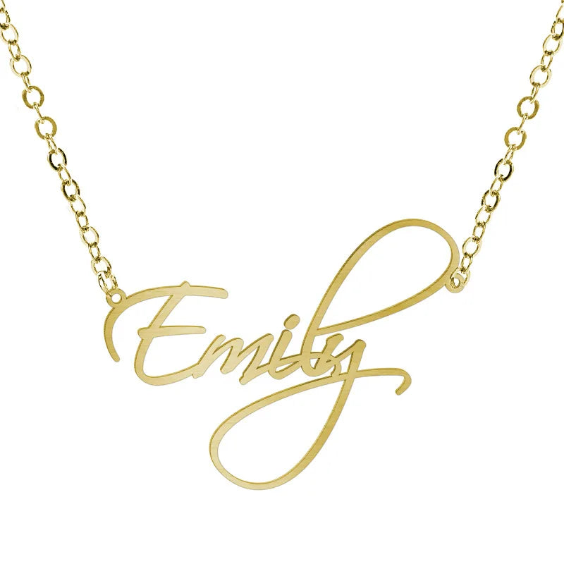18K Vacuum Gold Custom Name Necklace Personalized Link Chain with Geometric Pattern Romantic Style for Anniversary