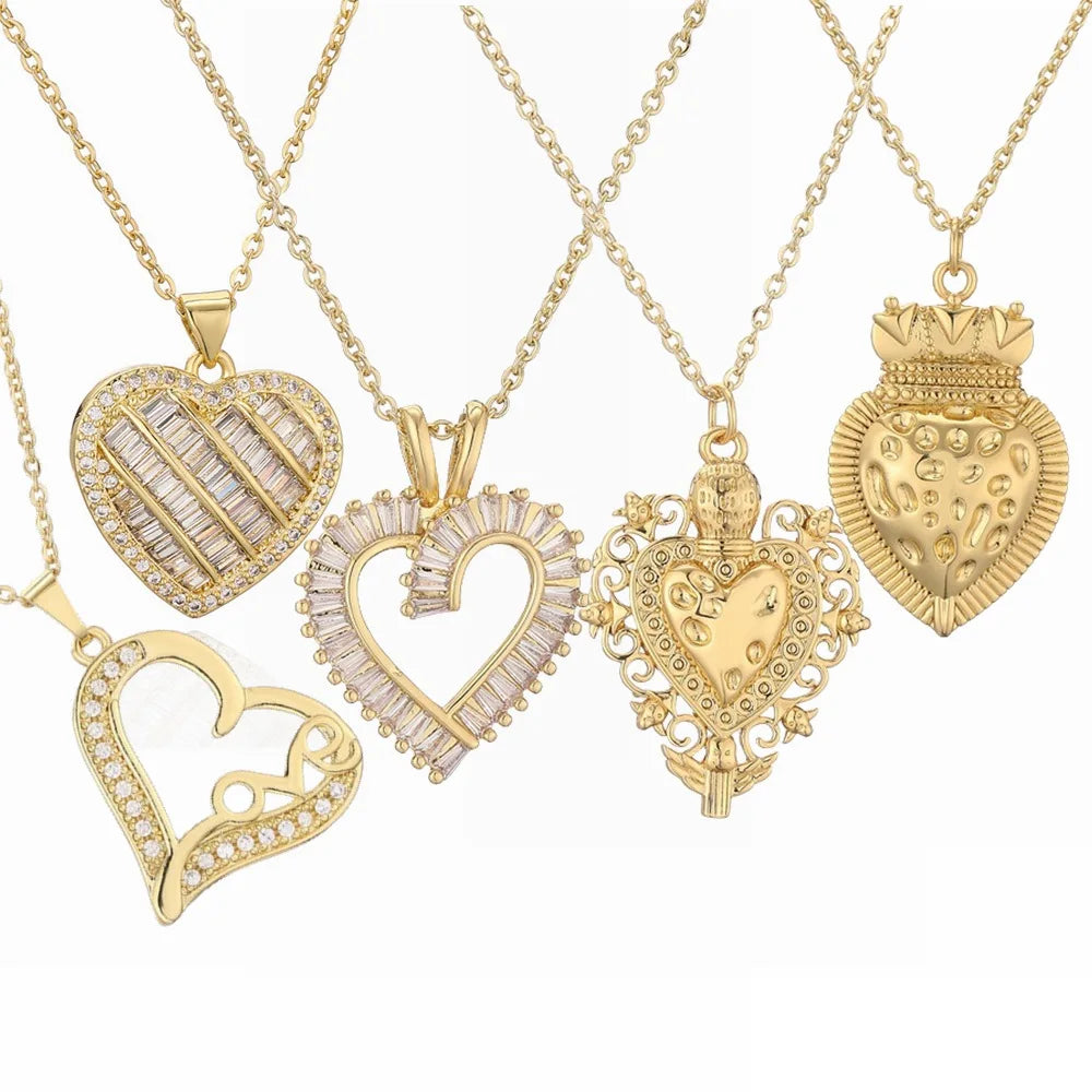 MIENTER 2024 New Design Zircon Necklace Jewelry 18k Gold Crystal Heart Necklace for Women