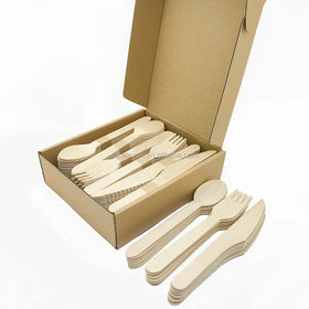 Cheap Disposable Birchwood Classic Cutlery Set Camping Tableware Fork Knife Spoon a Grade Hand Polished