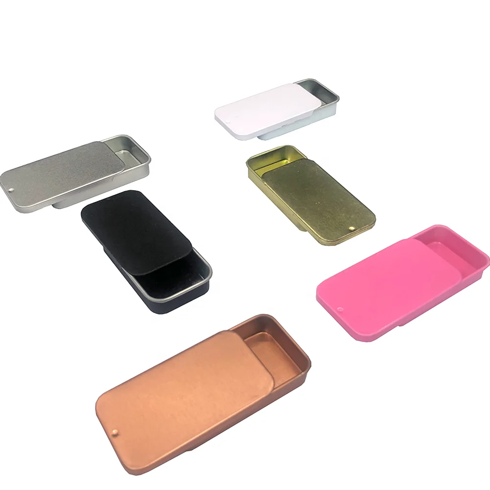 Wholesale Colorful Slide Tinplate Lids Food Grade Recyclable Eco-Friendly Custom Logo Small Rectangle Tin Case for Lip Balm