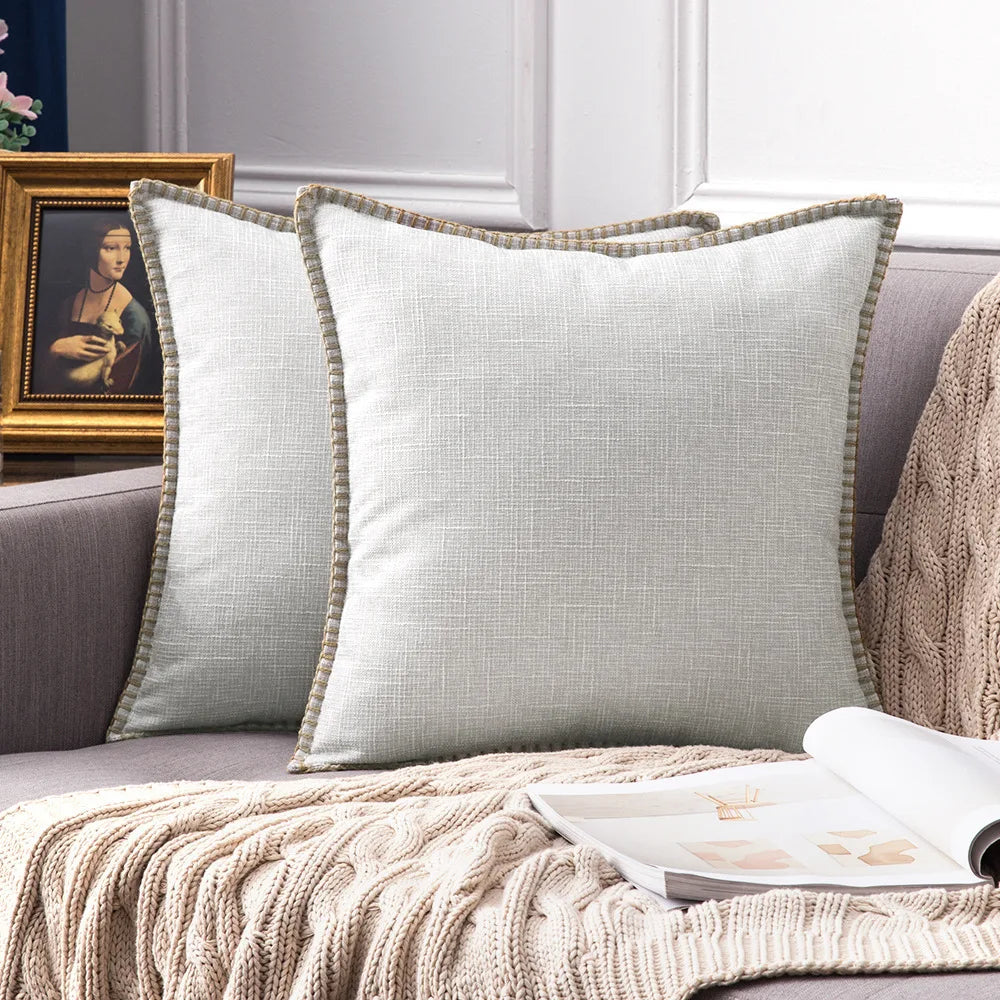 Linen Pillow Covers 18 X 18 Inch Farmhouse Rustic Decorative Pillowcases Cushion Cover for Sofa Couch Chair Living Room