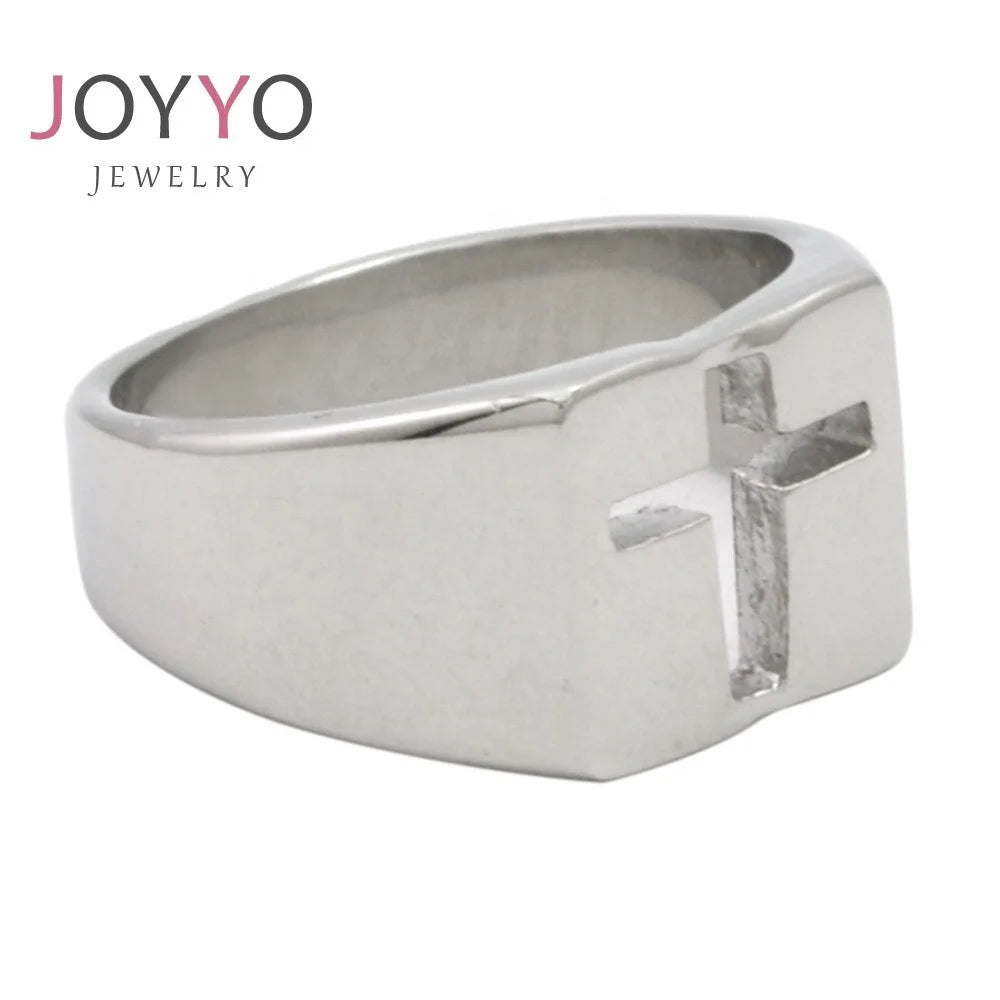 Square Hollow Cross Cluster Ring Stainless Steel Unisex Jewelry