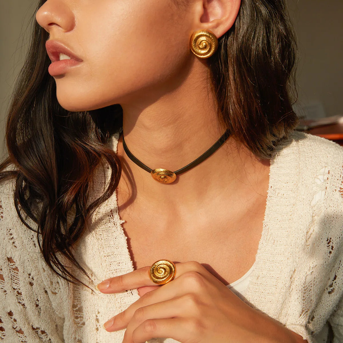 New Arrival Designer Style Spiral Earrings Necklace Rings 18K PVD Stainless Steel Gold Plated Jewelry for Women