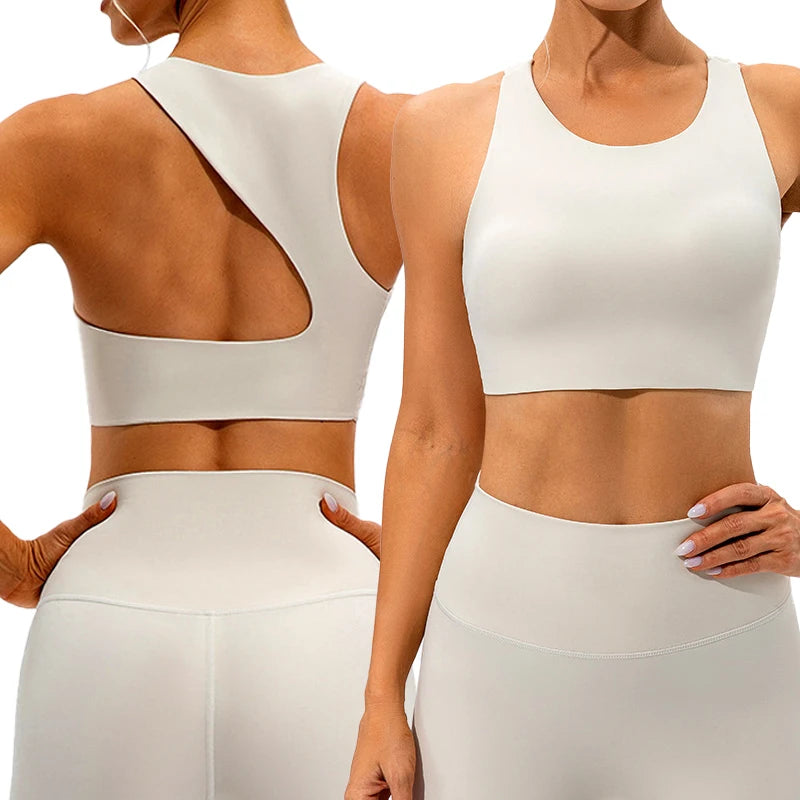 Women Yoga Gym Sportswear Open Back Removable Cups Medium Support Push up Sport Bra