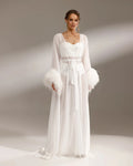 Custom Luxury Feather Long Robe for Bride Feather Robe