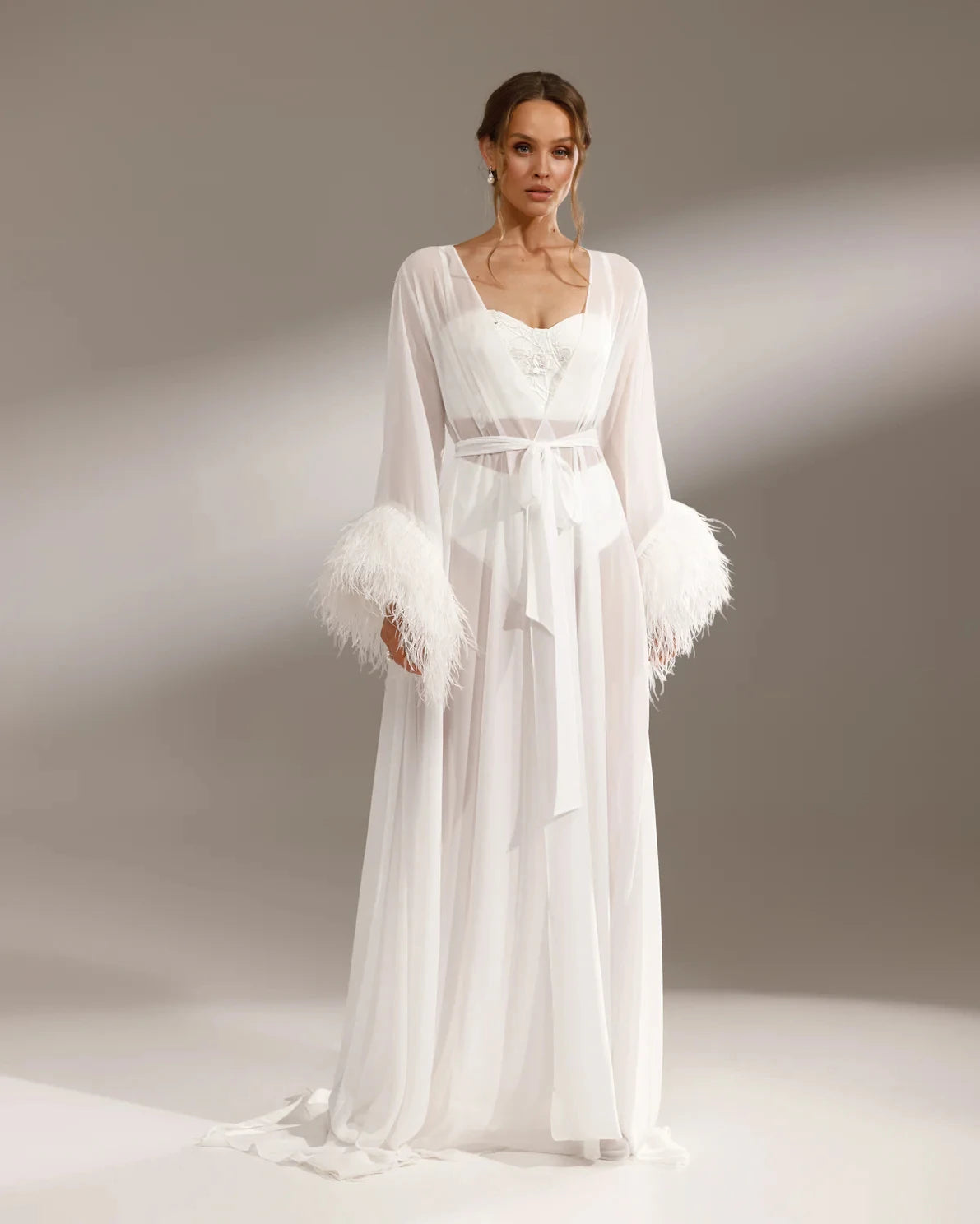 Custom Luxury Feather Long Robe for Bride Feather Robe