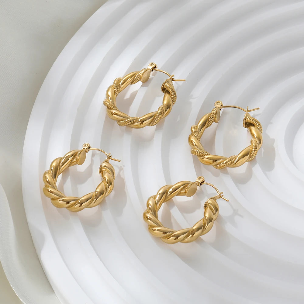 New Trendy Earring 18K PVD Gold Plated Rope Chain Twisted Hoop Earrings Bead Chain Statement Earring Tarnish Free Jewelry MegaBDM