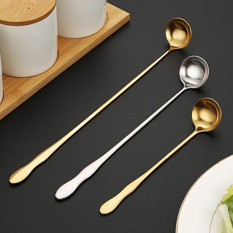 Simple Long Handle  Tea Stir Spoon Stainless Steel Coffee Spoon Creative Ice Cream Dessert Picnic Tea Spoon Kitchen Accessories