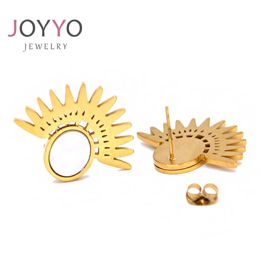 Dainty Women's Fashion Jewelry Earrings Fanshaped 24K Gold Plated Stainless Steel Stub Earrings for Girls
