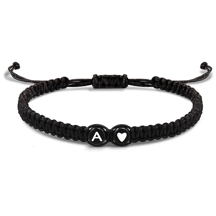 SC New Design Handmade Woven Rope Bracelet Love Heart Black Beaded Bracelet Adjustable 26 Letters Initial Bracelet