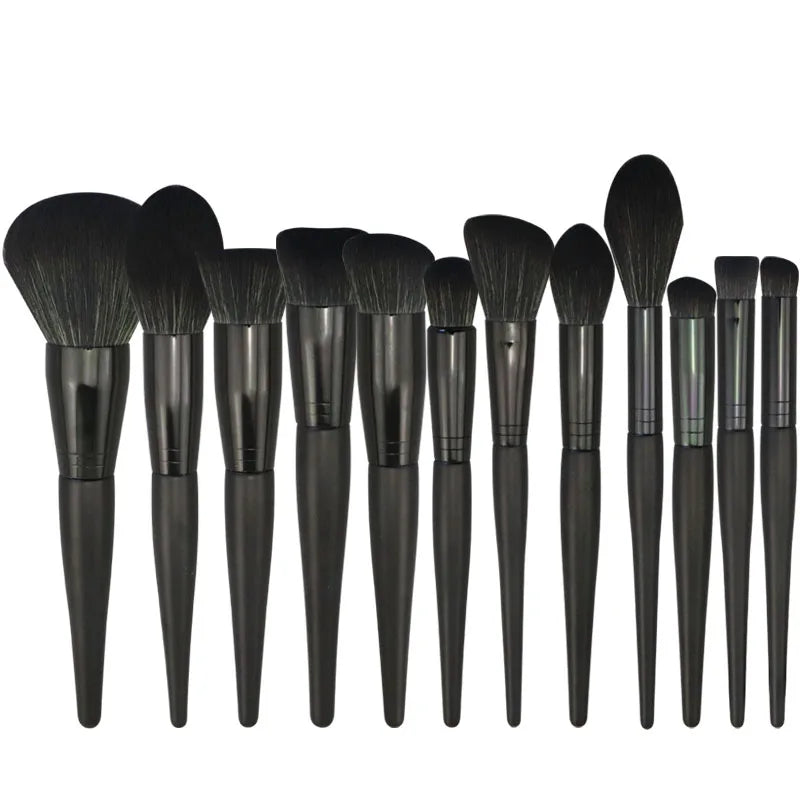 Cosmetic Makeup Brush Set OEM Hair Tools Wood Exquisite Girl Black Series 12 Pcs Synthetic Hair Beauty Care Makeup Tools