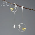 Lotus Fun Real 925 Sterling Silver the Bird Earrings Asymmetrical Dangle Earrings for Women Fine Jewelry