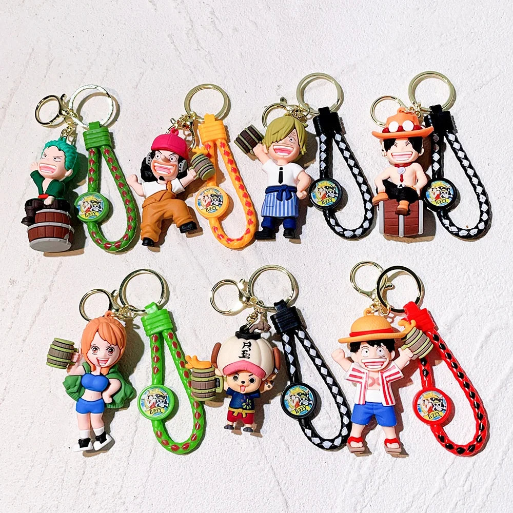 Wholesale 56 Styles Oned Pieces Series Gift PVC Rubber 3D Gear 5 Luffy Zoro Nami Cartoon Keychain Silicone Key Chain Ring