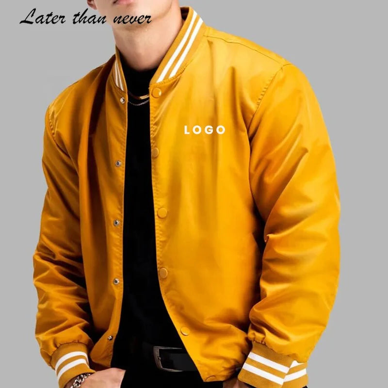 Full Nylon Durable Fabric Mens Winter Bomber Jacket Lined With Cotton Padding Autumn Baseball Varsity Jacket Street Windbreaker